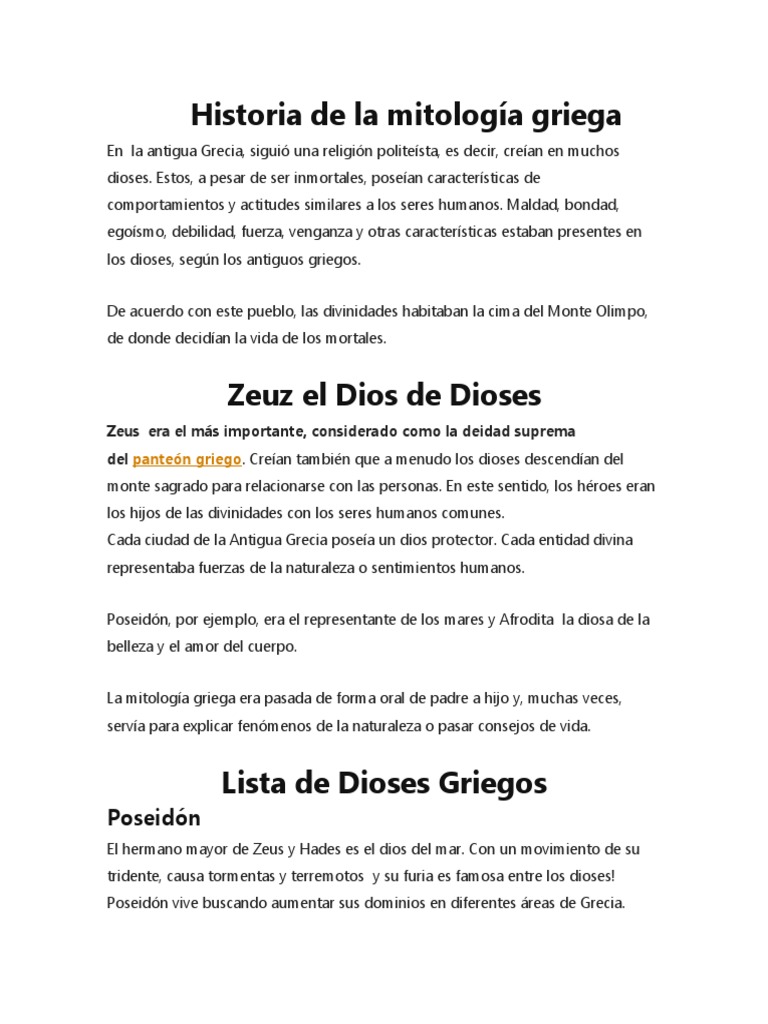 Historia de La Mitología Griega | PDF | Zeus | Hera