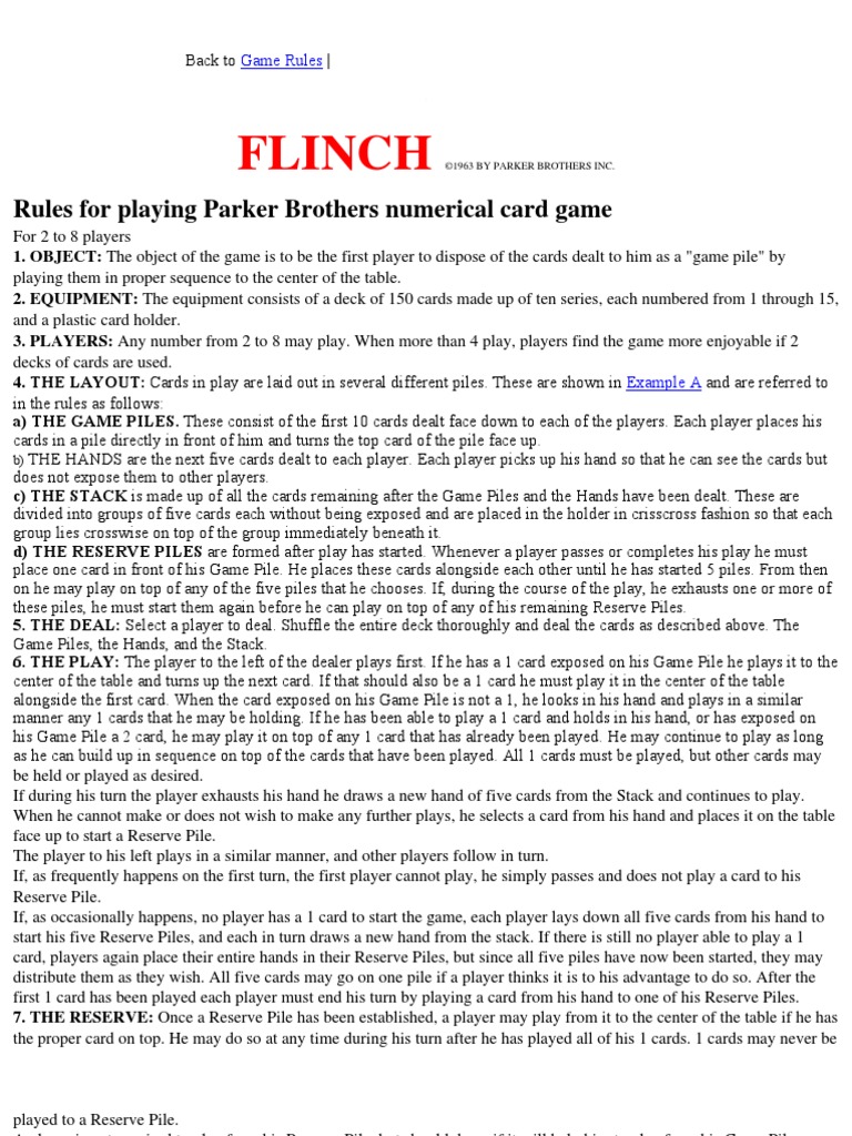 Flinch Rules Leisure Activities Gambling