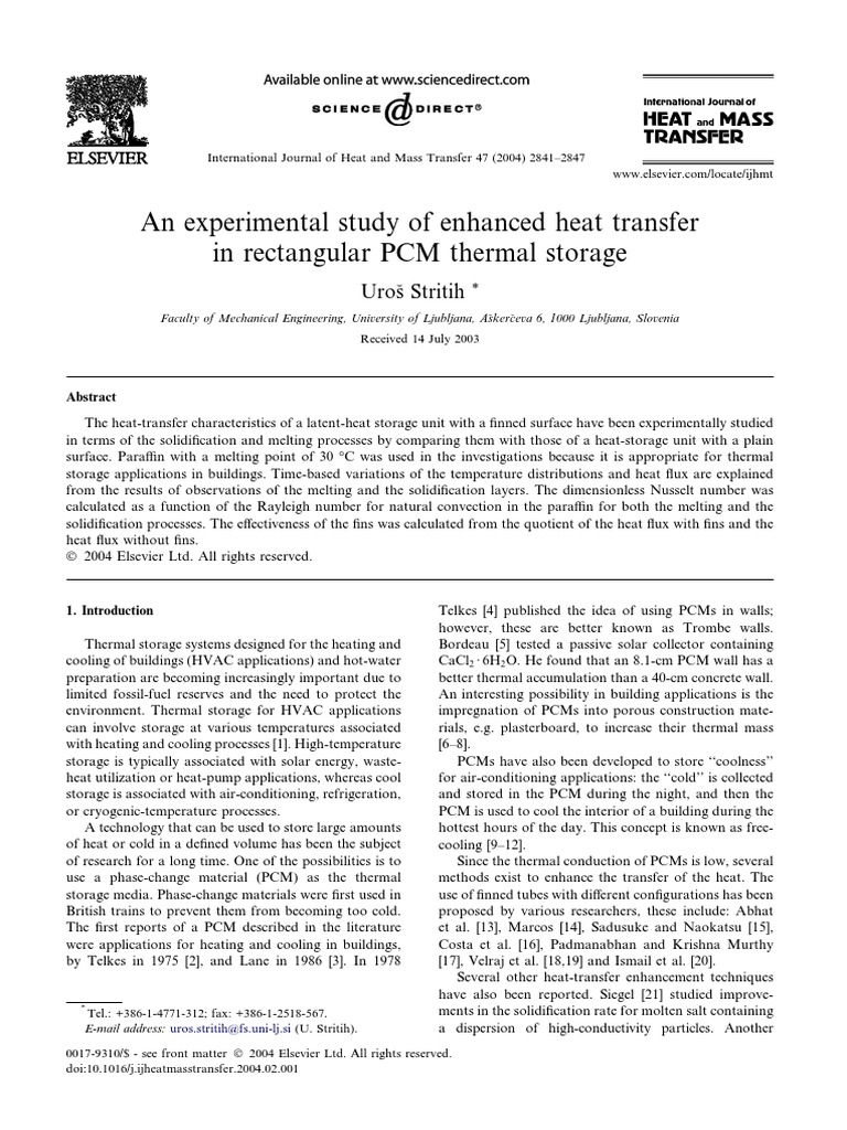 Enhanced Heat Transfer in PCM Storage | PDF | Heat Transfer | Heat