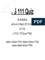 PS 111 Quiz Dates and Locations 22 March 2013