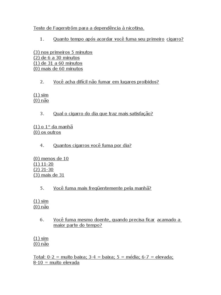 Teste de Fagerström para A Dependência À Nicotina | PDF