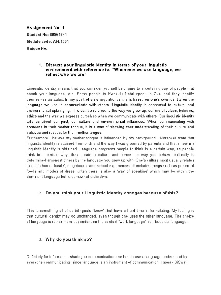 Evolving Linguistic Identity in AFL1501 | PDF | Identity (Social ...