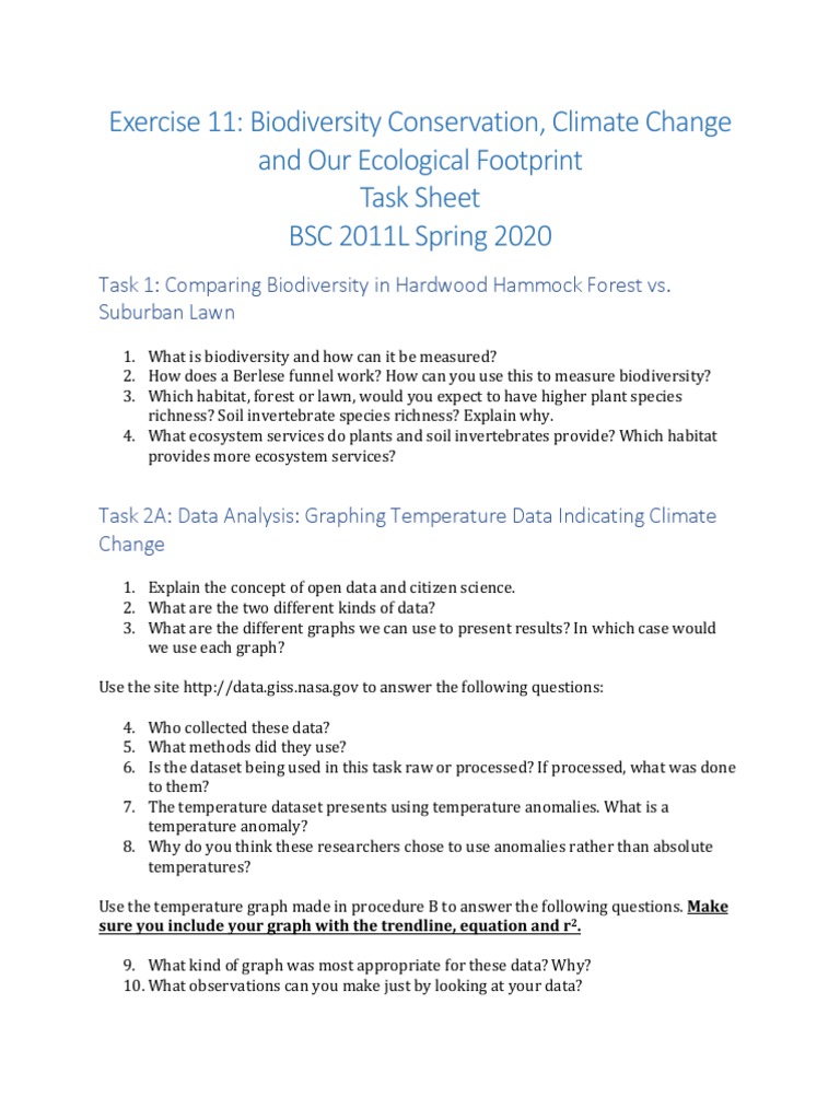 Exercise 11 Task Sheet Pdf Carbon Sequestration Carbon Footprint