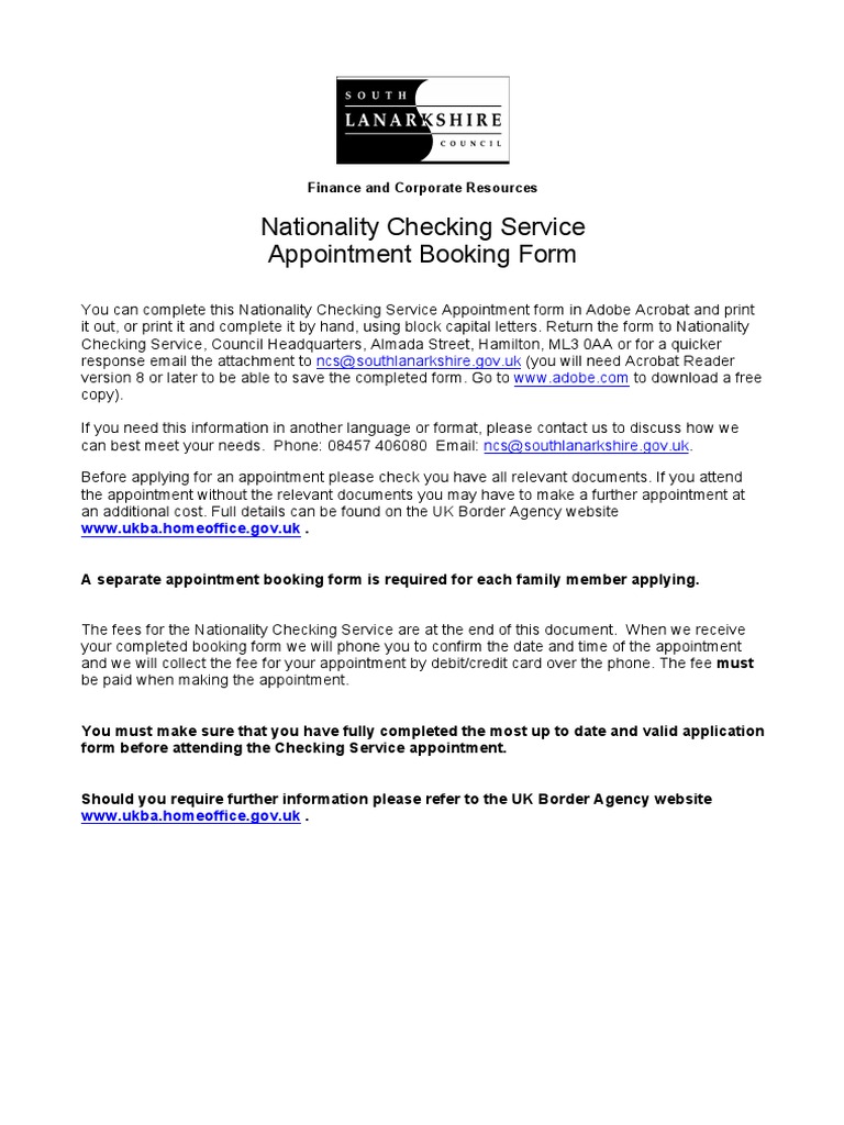 Nationality Checking Service Appointment Booking Form Ncs