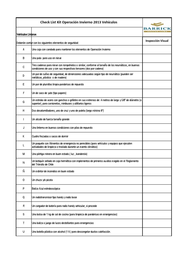 Check List Kit Operación Invierno Vehículos | PDF | Vehículo de motor ...