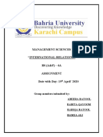 Management Sciences "International Relations" BS (A&F) - 6A Assignment Date With Day: 19 April' 2020