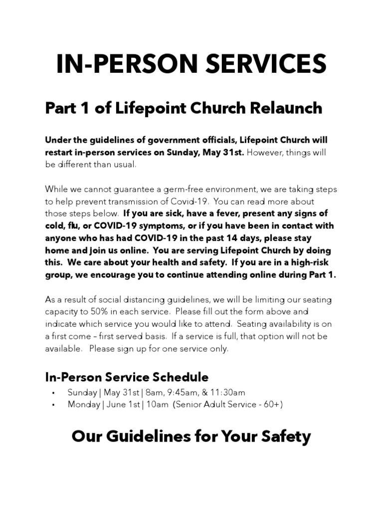 Lifepoint Church In-Person Service Relaunch | PDF | Medicine | Public ...