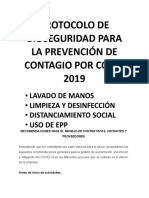 Protocolo de Bioseguridad para La Prevención de Contagio Por Covid 2019