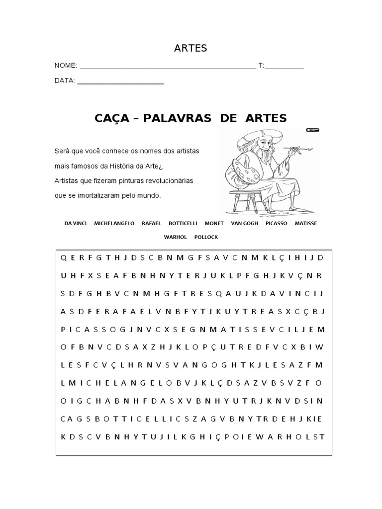 Caça Palavras Artistas - Cópia | PDF, image size:768x1024