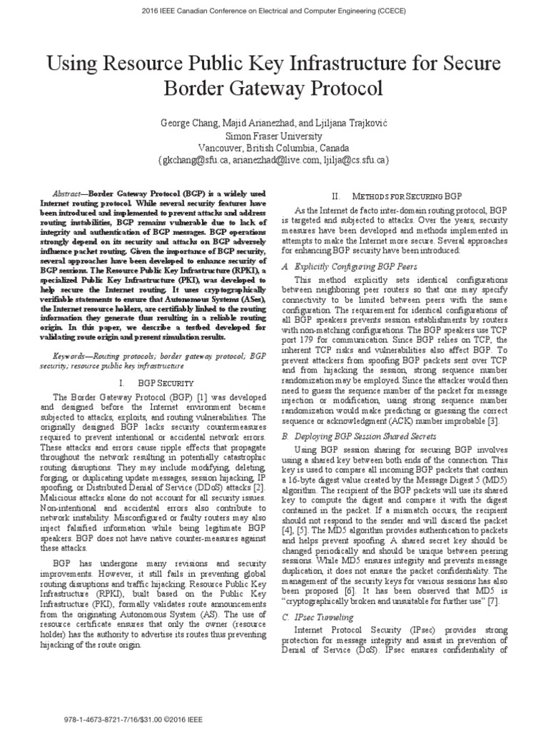 Using Resource Public Key Infrastructure For Secure Border Gateway ...