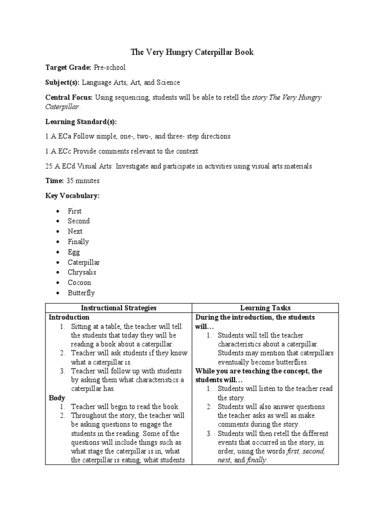 Sequencing Activities for Caterpillar Story | PDF | Pupa | Rubric ...