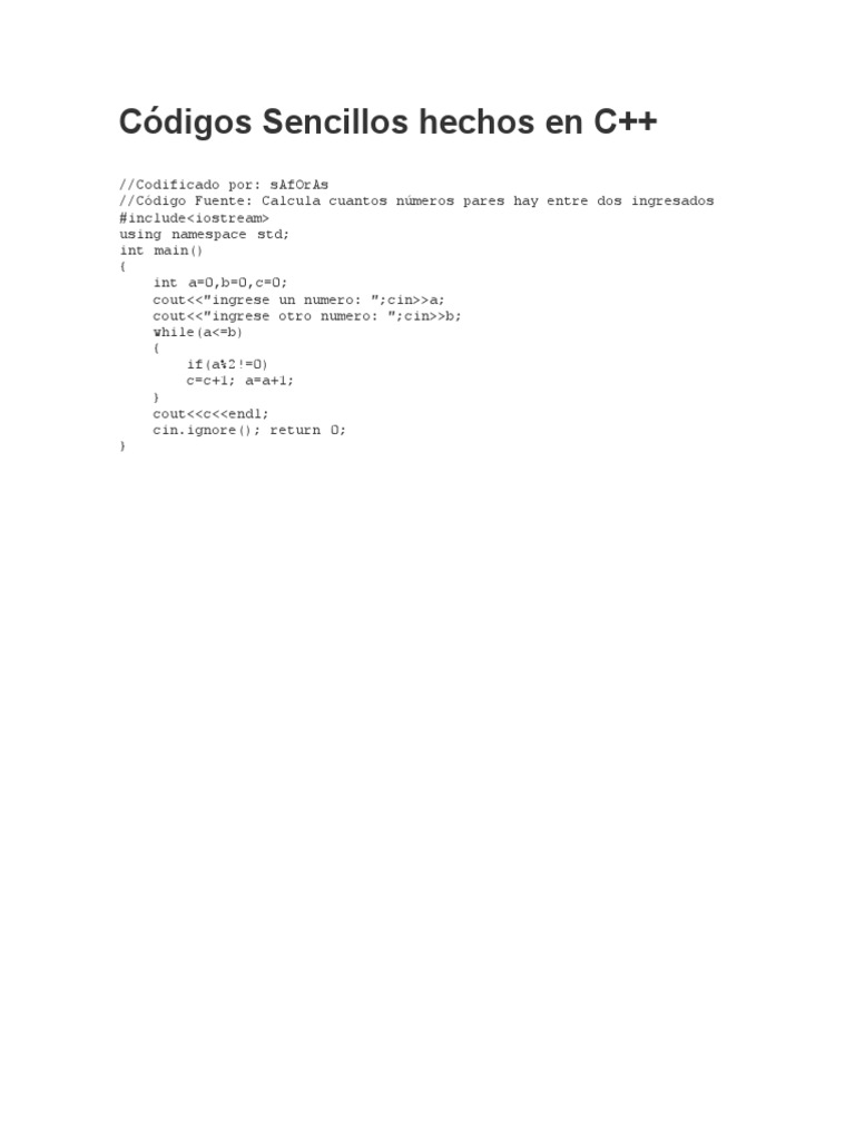 Códigos Sencillos en C++ | PDF | Métodos y materiales de enseñanza ...