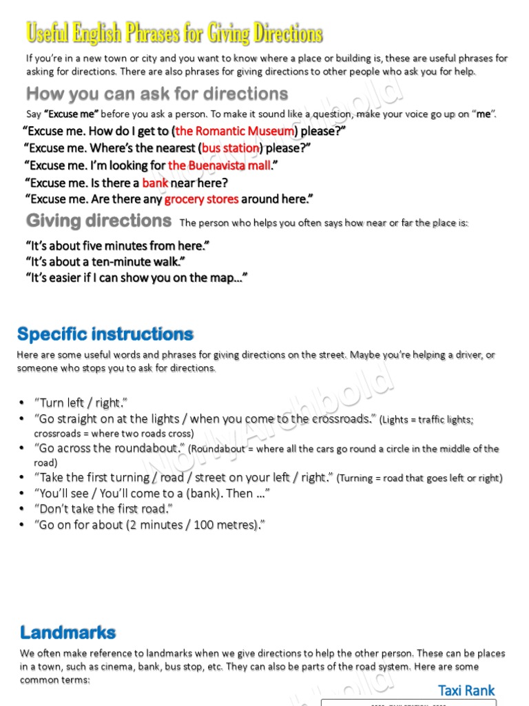 Essential English Phrases for Directions | PDF | Road Transport ...