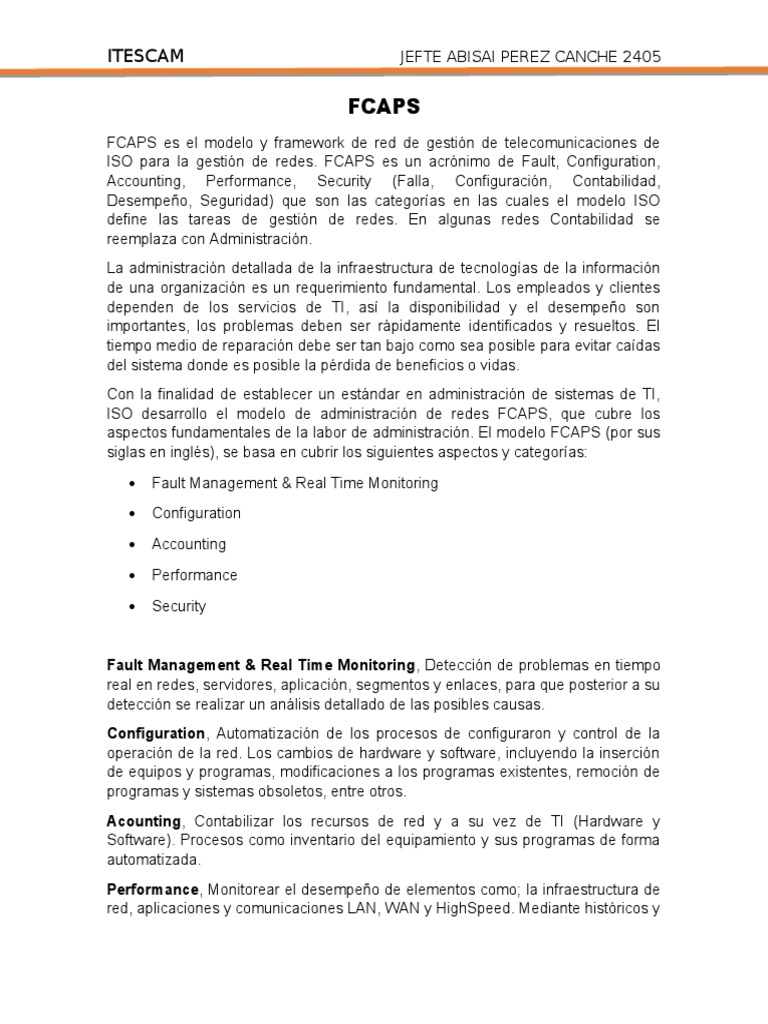 Modelo FCAPS para Gestión de Redes | PDF | Gestión de tecnología de la ...