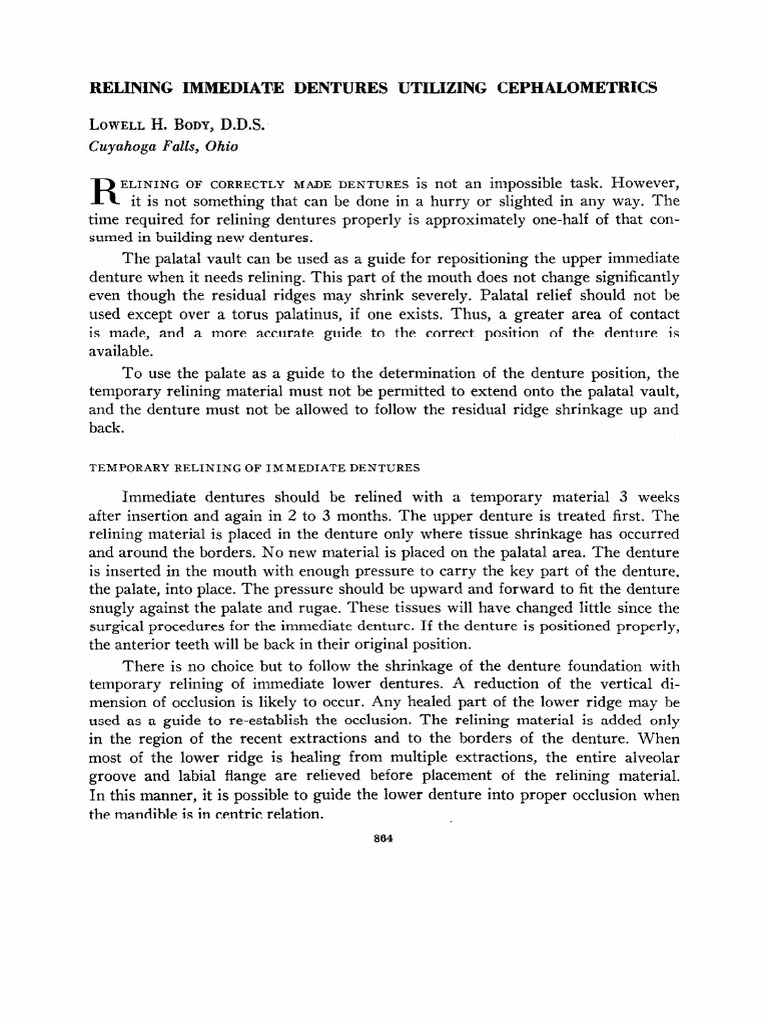 Relining Immediate Dentures with Cephalometrics | PDF | Dentures ...