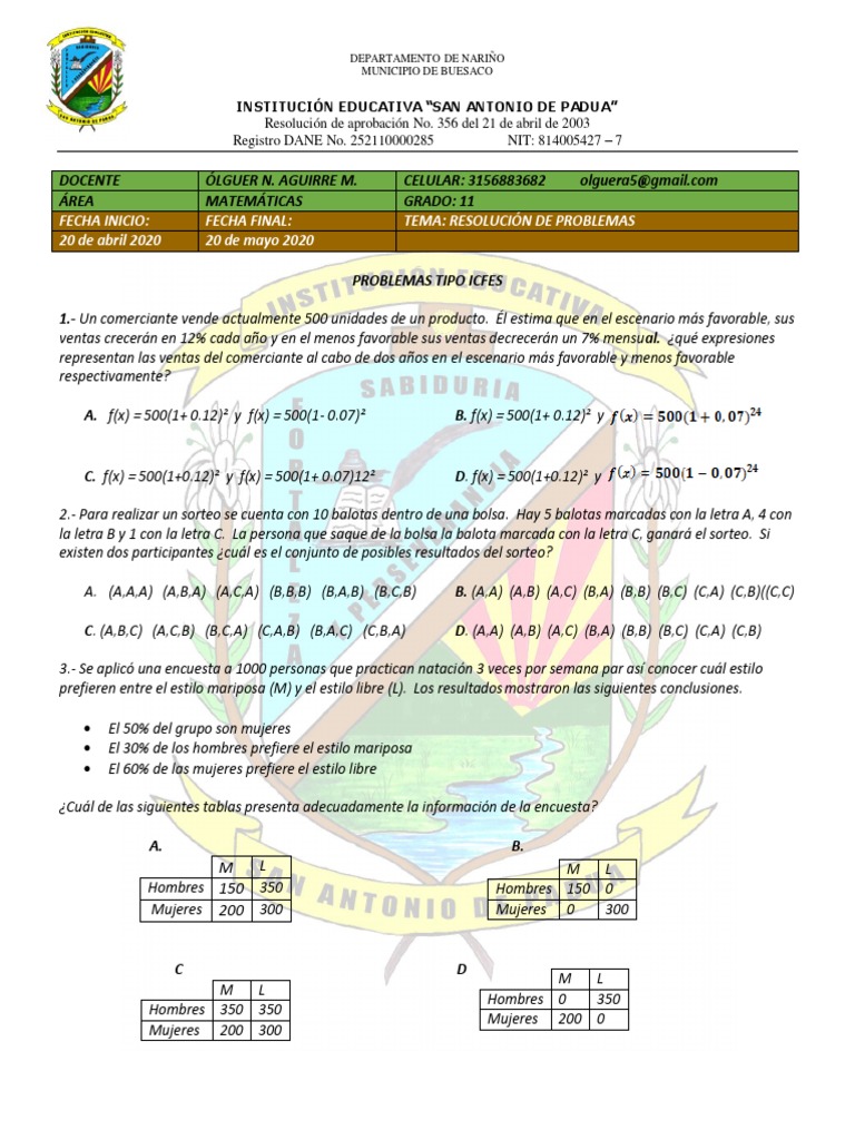 Guía 11-Problemas-Mat | PDF | Enseñanza de matemática | Violencia