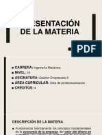 PRESENTACIÓN DE LA MATERIA GESTION EMPRESARIAL 2