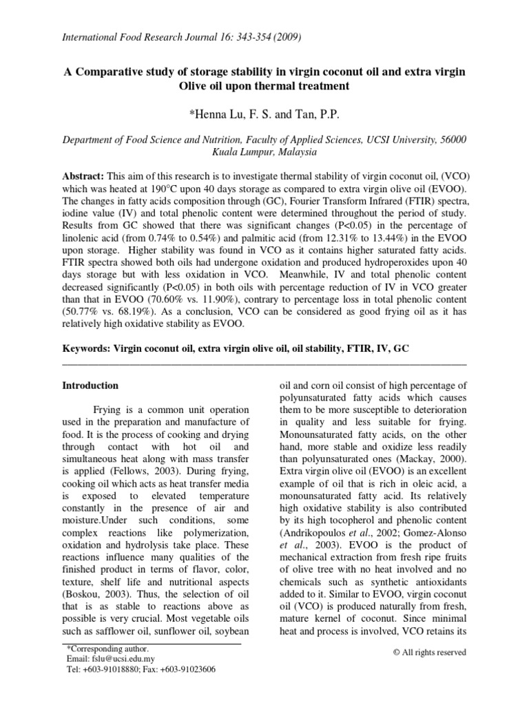 Comparative Study of Storage Stability in Virgin Coconut Oil and Extra ...