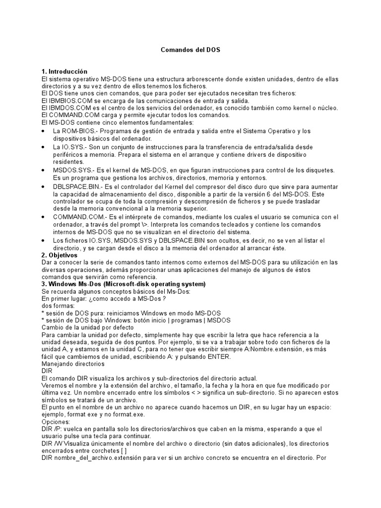 Comandos Esenciales de MS-DOS | PDF | Dos | Archivo de computadora
