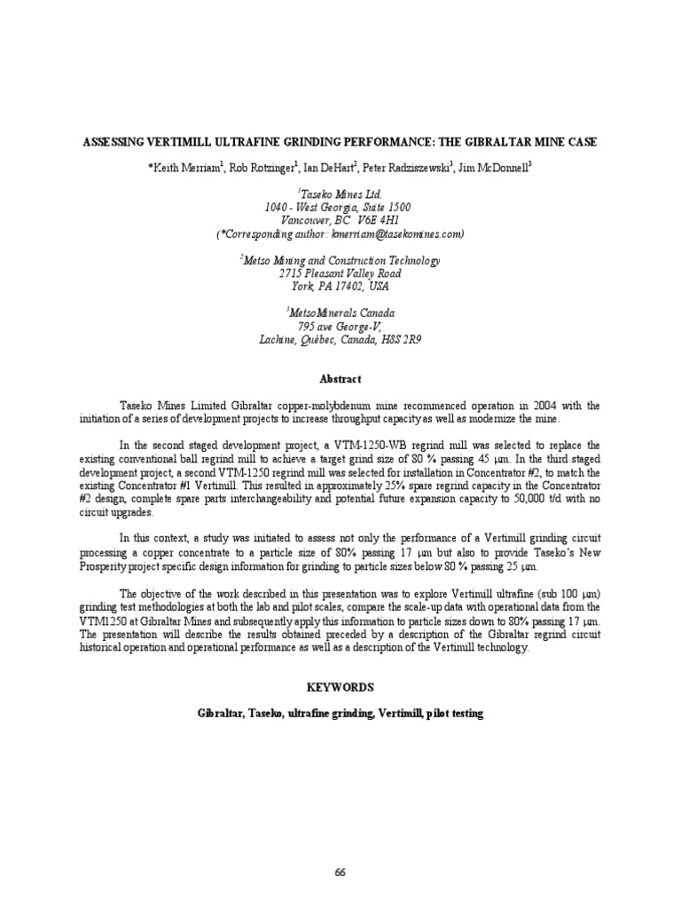 CMP2015 - Assessing Vertimill Ultrafine Grinding Performance | PDF ...