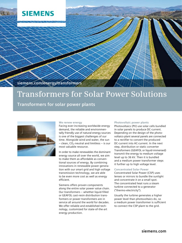 Siemens Transformers For Solar Power Solutions | PDF | Solar Power ...