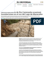 Desbordamiento de Río Catatumbo ocasionó inundaciones en el sur del Lago de Maracaibo