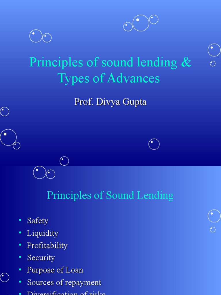 Principles of Sound Lending & Types of Advances PDF Mortgage Law