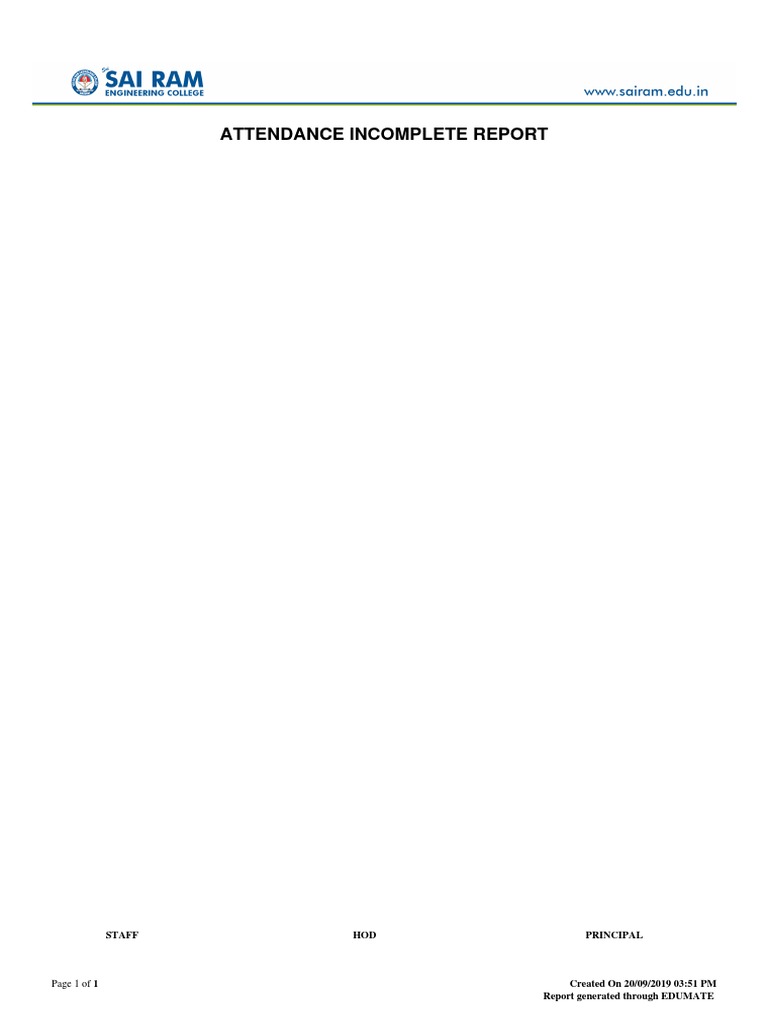 Attendance Incomplete Report 2019 | PDF