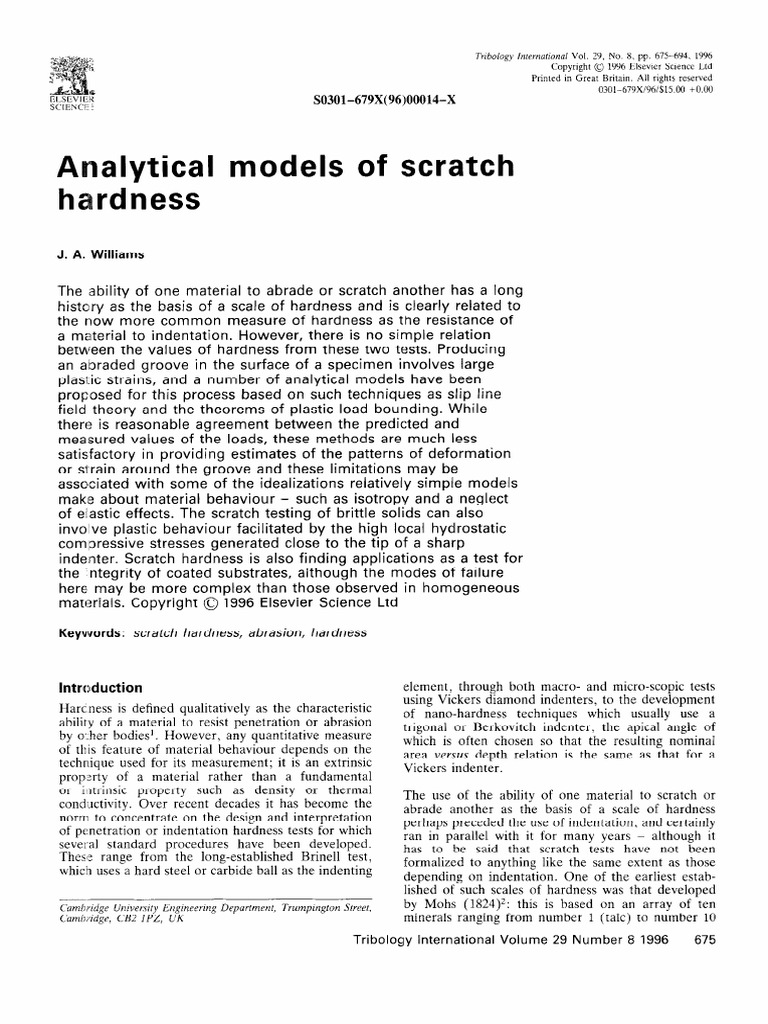 Analytical Model For Scratch Hardness PDF | PDF | Hardness | Friction