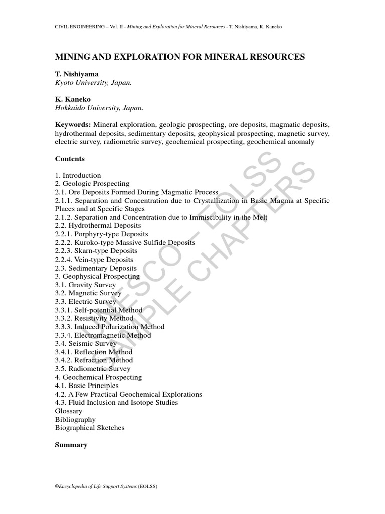 Mining Exploration For Mineral Resources Pdf Igneous Rock Materials