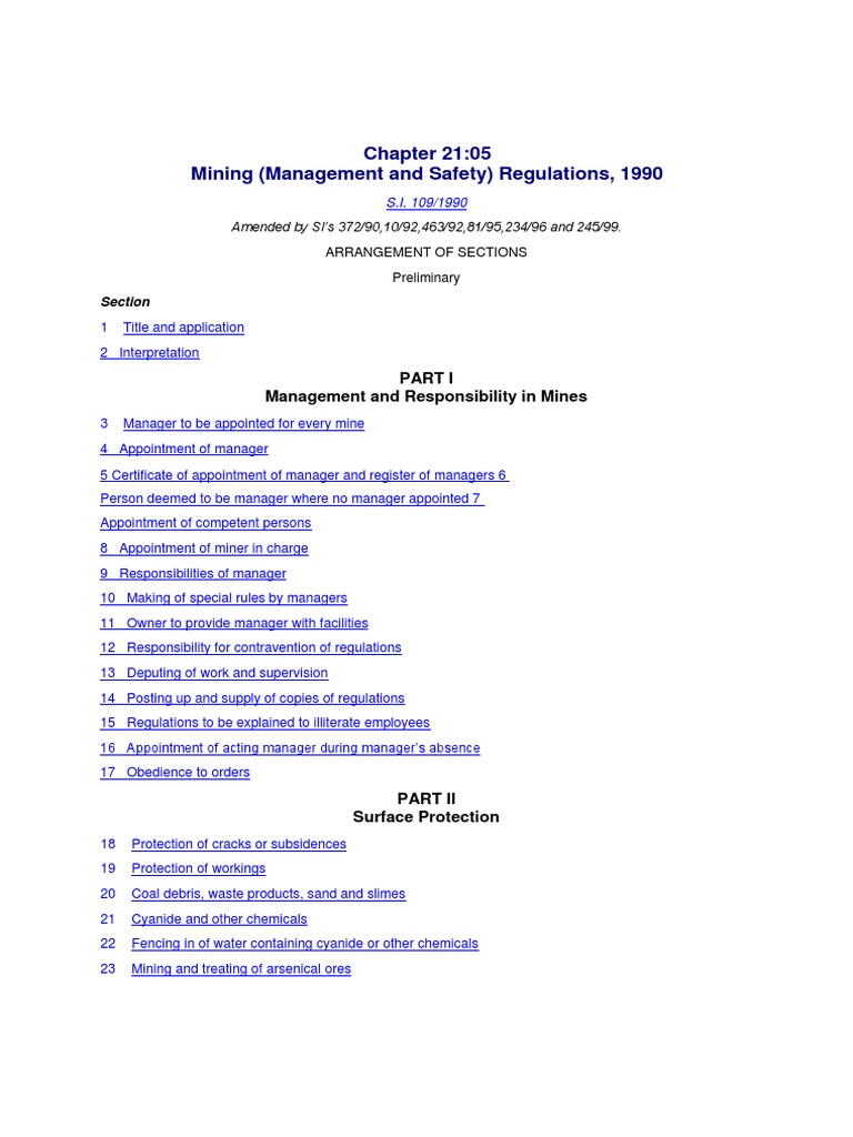 Mining Regulations for Safety Management and Ventilation Requirements