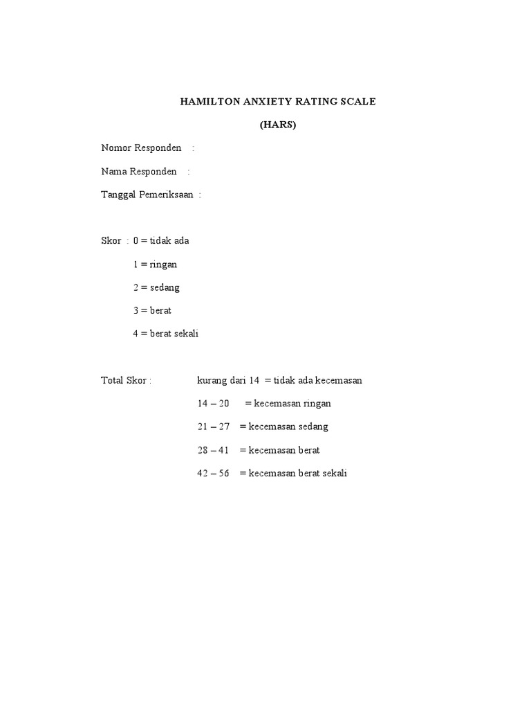 Kuesioner Skala Kecemasan HARS | PDF