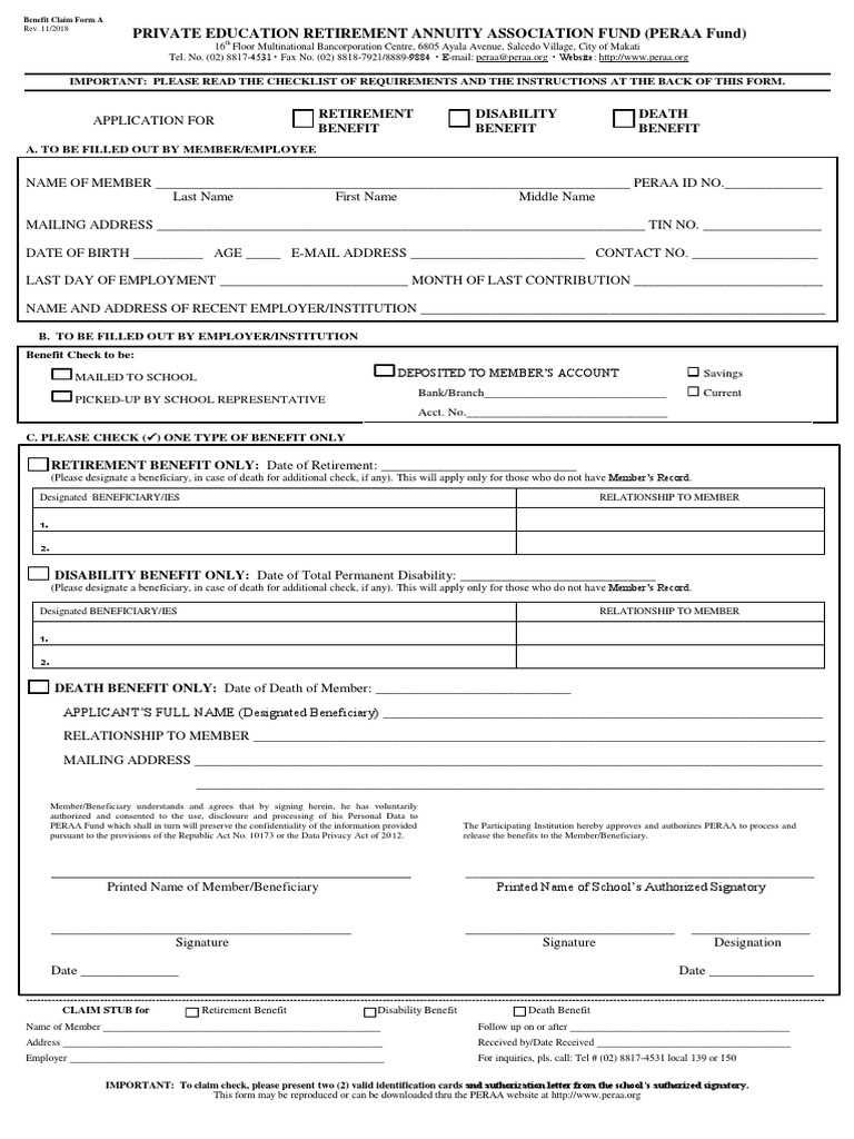 PERAA Retirement Benefit Application Form | PDF | Identity Document ...