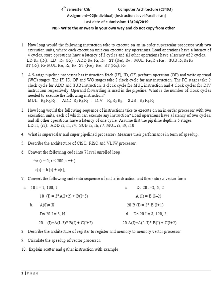 Instruction Level Parallelism Assignment | PDF | Central Processing ...