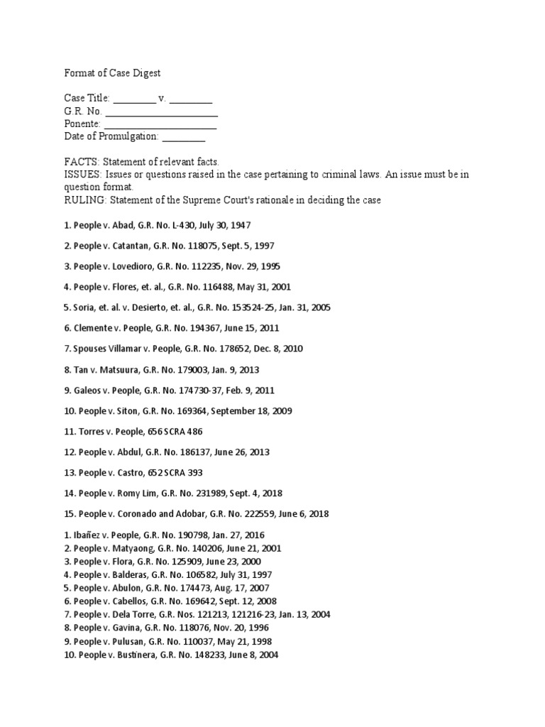 Case Digest Format Guide | PDF | Social Science | Law