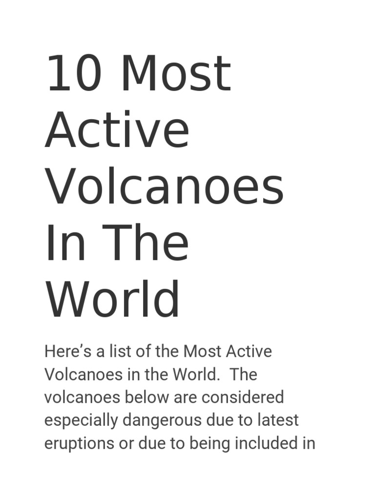 10 Most Active Volcanoes in The World | PDF | Volcano | Types Of ...