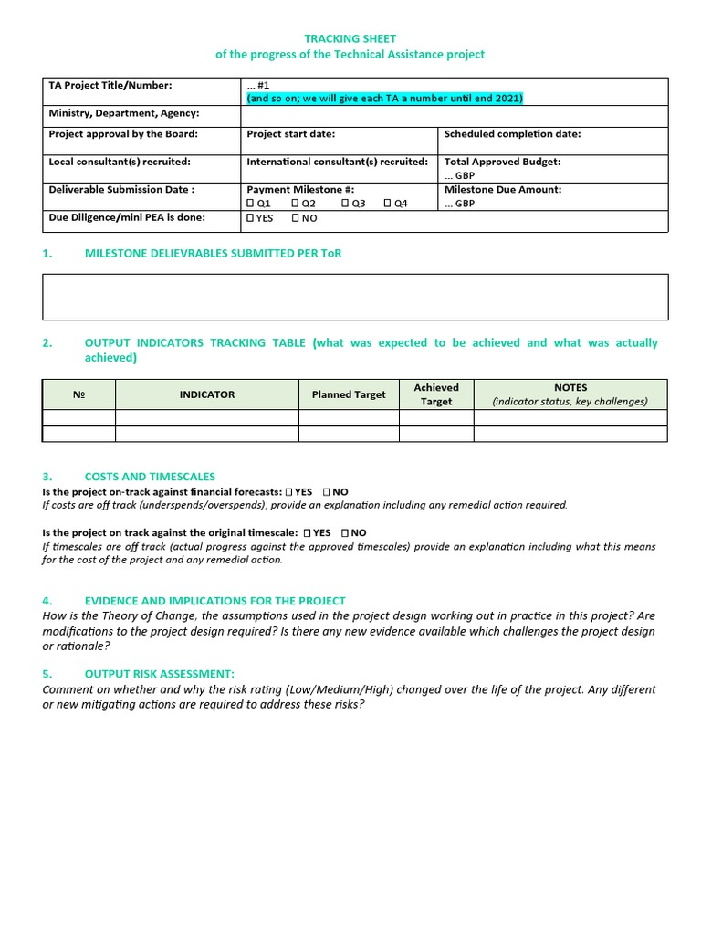 Technical Assistance Project Tracking Sheet | PDF | Business