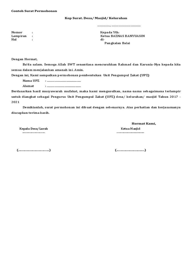 Contoh Surat Permohonan Upz Pdf