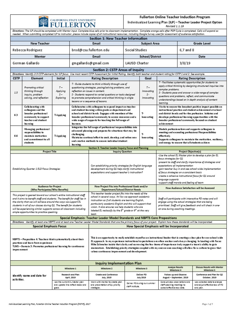 Ilp TLP Literacy Final | PDF | Mentorship | Teachers