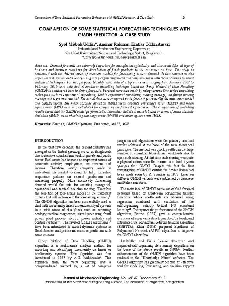 GMDH vs Statistical Forecasting Techniques | PDF | Mean Squared Error ...