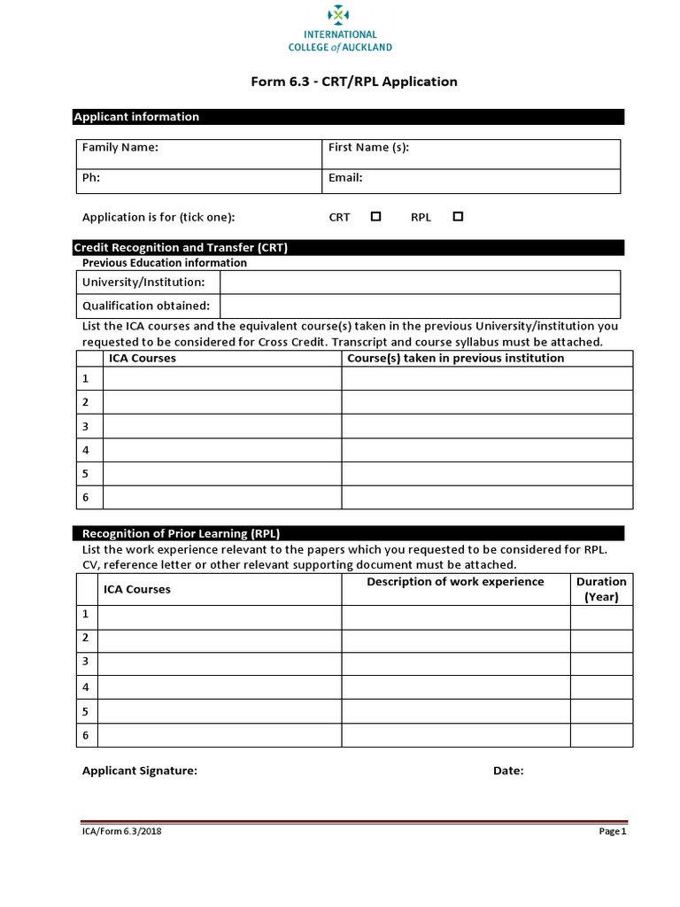 Form 6.3 - CRT/RPL Application: Applicant Information | PDF | Finance ...