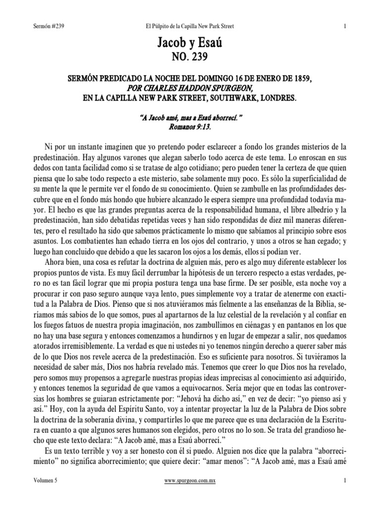 Jacob y Esau Spurgeon PDF PDF Jacob Salvación