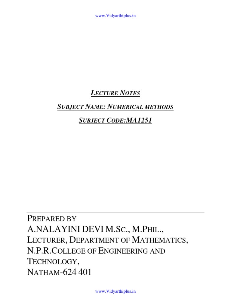 Numerical Methods Lecture Notes | PDF | Equations | Matrix (Mathematics)