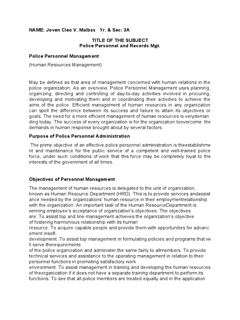 Police Personnel Management Overview | PDF | Police | Recruitment