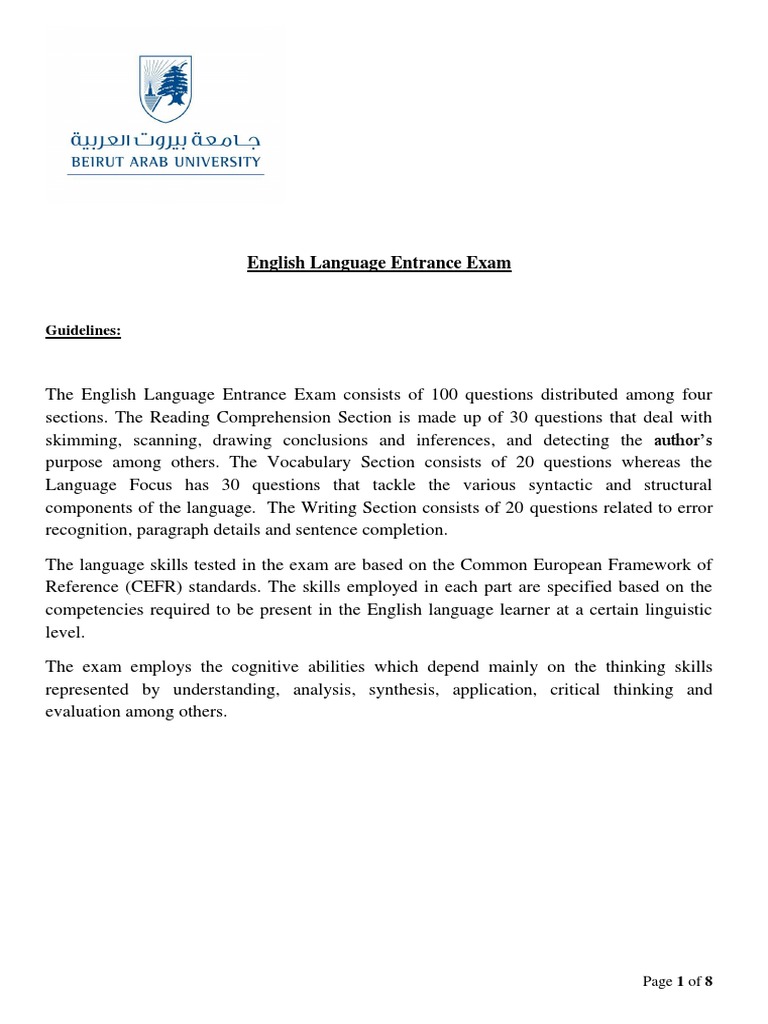English Entrance Exam Guidelines | PDF | Email Spam | Reading Comprehension