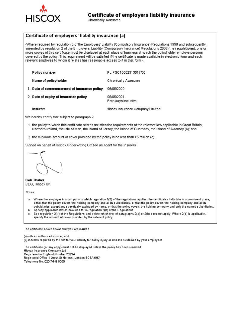 Chronically Awesome - EL Certificate | PDF | Liability Insurance ...
