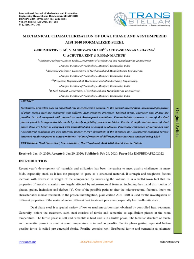 Mechanical Characterization of Dual Phase and Austempered Aisi 1040 ...
