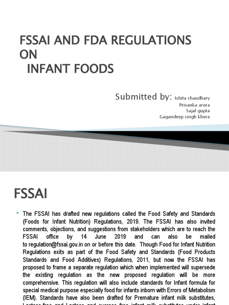 FSSAI and FDA Infant Food Regulations | PDF | Infant Formula | Federal Food