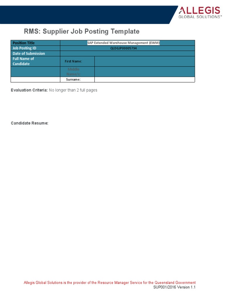 Supplier Job Posting Template | PDF | Career & Growth | Technology ...