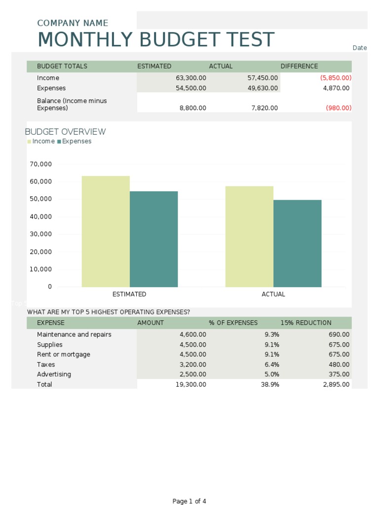 Monthly Budget Test: Company Name | PDF | Expense | Income